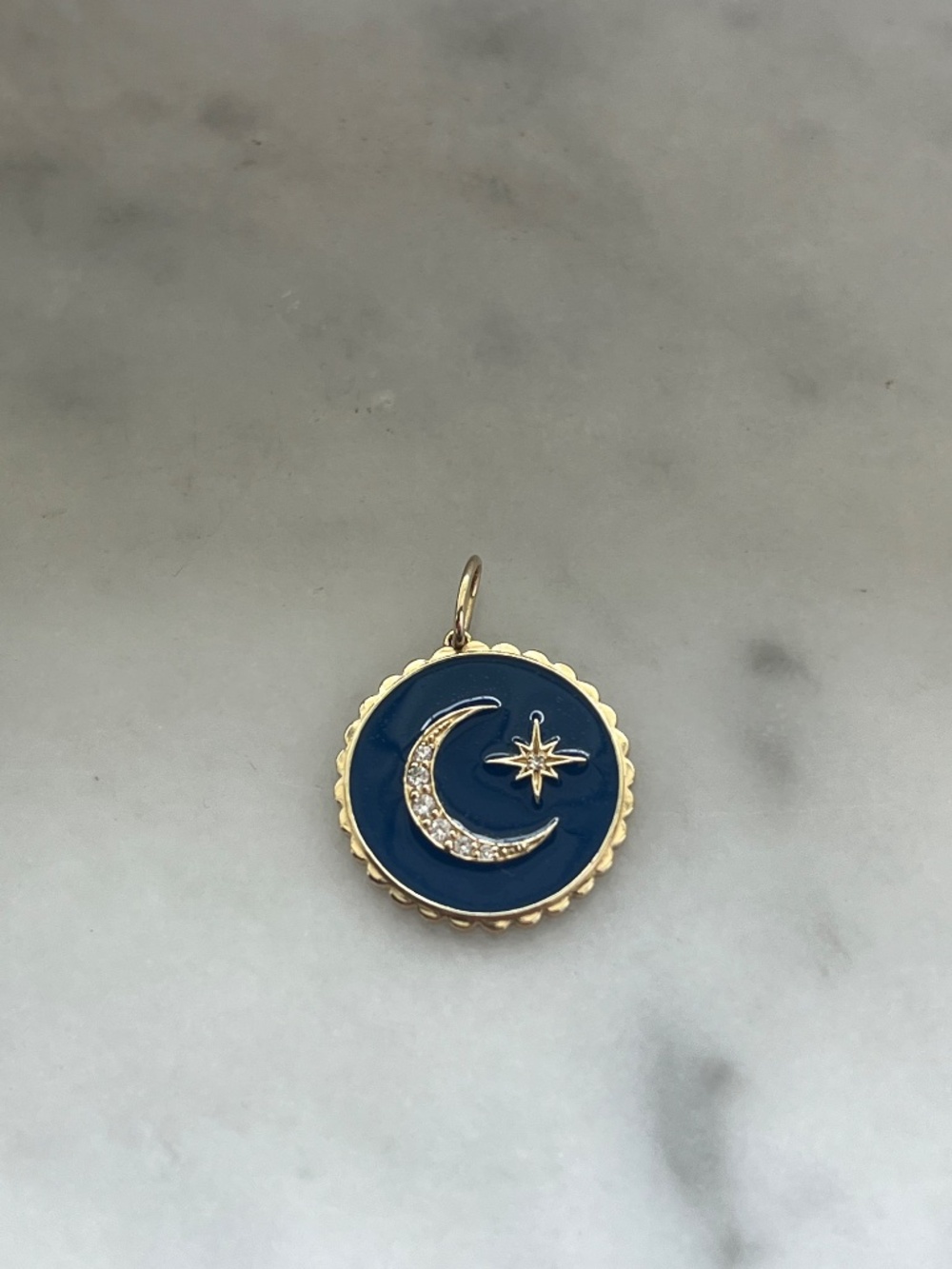 Sydney Evan 14K Gold & Diamond Celestial Moon Star Navy Enamel Charm Pendant - Picture 11 of 11